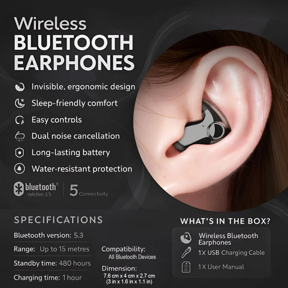 Wireless Earbuds Noise Cancelling Bluetooth In-Ear Foldable - Image 3